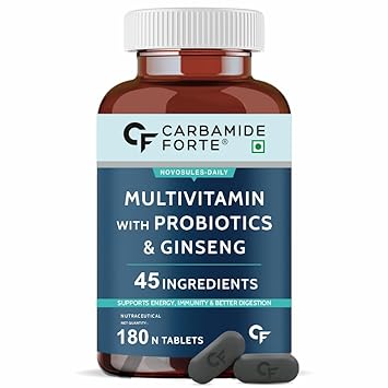 Carbamide Forte Multivitamin Tablet For Men | Multi vitamin for Men with Ginseng | Multivitamin With Probiotics For Immunity & Energy | Multivitamin with Zinc- 180 Veg Tablets - image, photos