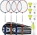 trounistro Badminton Set, 4 Spieler Badmintonschläger mit 6 Plastikkugel, Federballschläger und Tragetasche Komplettes Federball Set für Erwachsene, Anfänger, Kinder (Zweifarbig)