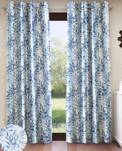 Image of Home Sizzler 2 Pieces Floral Flow Grommet Polyester Long Door Curtains - 8 Feet, Bluish Grey