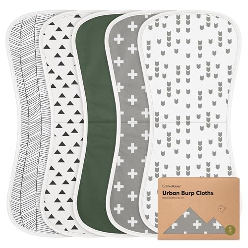 Image of Organic Burp Cloths Baby Boy & Girl - 5-Pack Super Absorbent Cotton Burping Cloths for Babies, Soft & Plush Newborn Spit Up Rags, Infant Towels for Milk Spit Up, Unisex, Large 21 inch x 10 inch (Crossroads)
