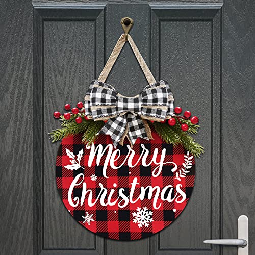 Christmas Wreath - Buffalo Plaid Xmas Decorations - Winter Wreaths Merry Christmas Sign For Holiday Rustic Farmhouse Front Door Porch Wall Window Outside Decorations #TOP6