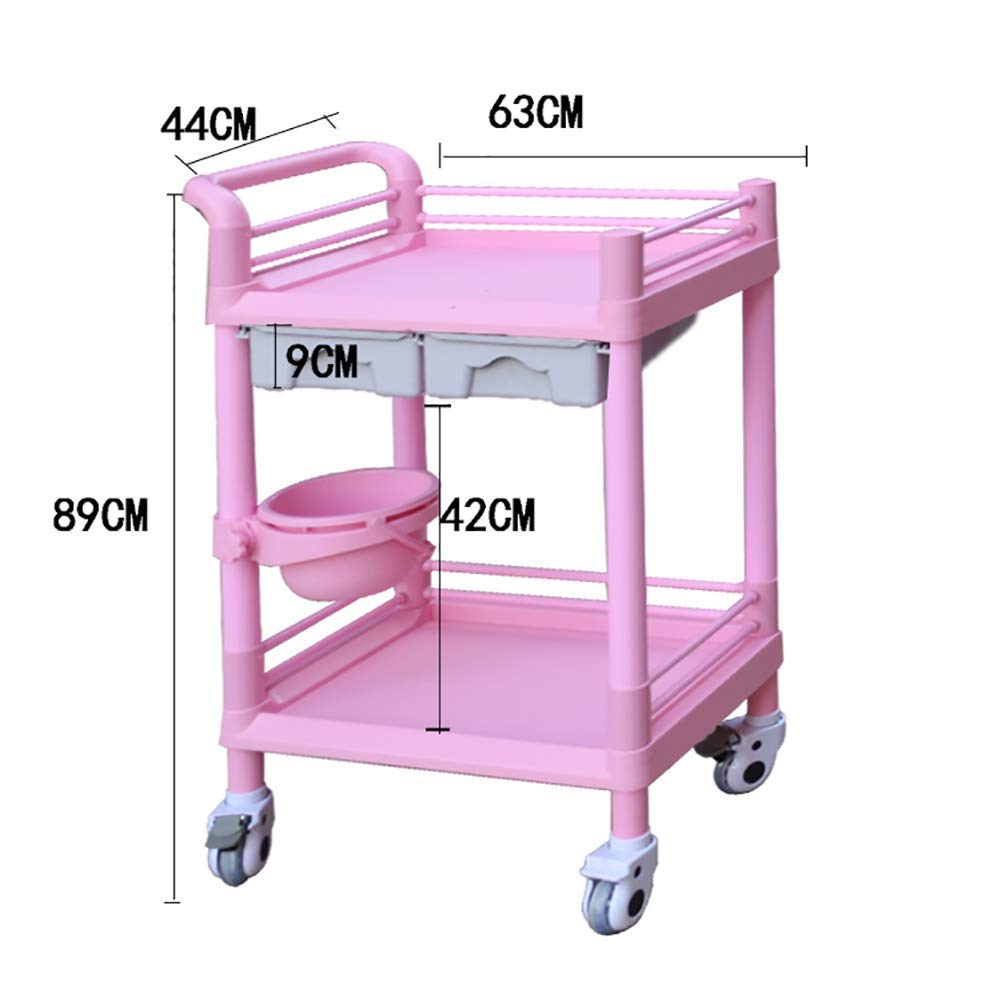 Ruchome Wózki, Gospodarstwa Domowego Saling Cart Różowy 2 Szuflada Beauty Nail Salon Spa Narzędzie Wózek Na Ciche Wheel, 2 Półki Talled Medyczny Wózek Do Szpitala/Pink/63 * 44 * 89Cm
