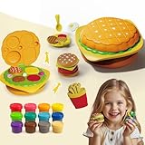 ROHSCE Burger Maker Playdough Set for Kids, 12 Color Modeling Clay Kitchen Food Playset with Burger Press & Breakfast Molds, Creative Pretend Cooking Toy for Boys & Girls Ages 3+ Birthday Gifts