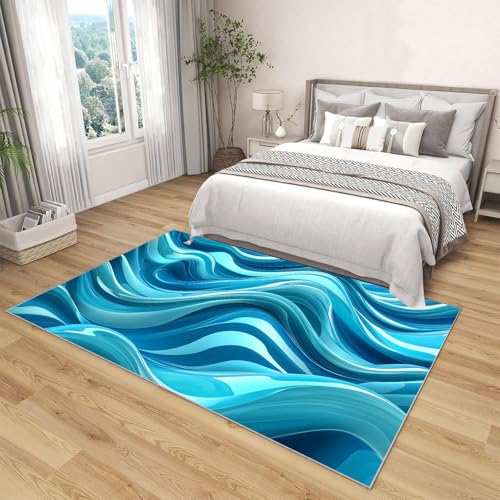 Grand tapis formes abstraites lac bleu 90x150cm moderne - 4