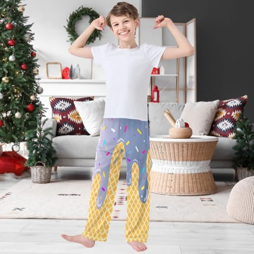 Boy's Pants Purple Blue Ice Cream Jogger Pants Elastic Waist Long Bottoms Trousers with Pockets 6-14 Years2