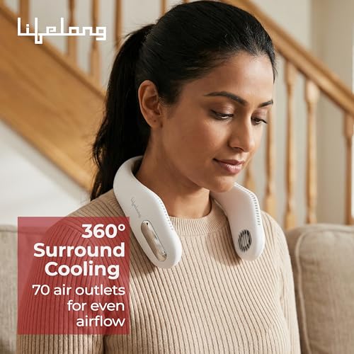 Image of Lifelong Neck Fan with Twin Turbine | 360 Hands-Free Cooling with 70 Air Outlets | 3.8W BLDC Motor, 1600mAh Battery, Type-C Charging, Portable Wearable Personal Fan | Lightweight & Low Noise (White)