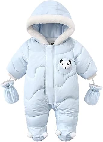 Baby Snowsuit Romper Fleece Lined Outwear Winter Warm Outfit with Gloves