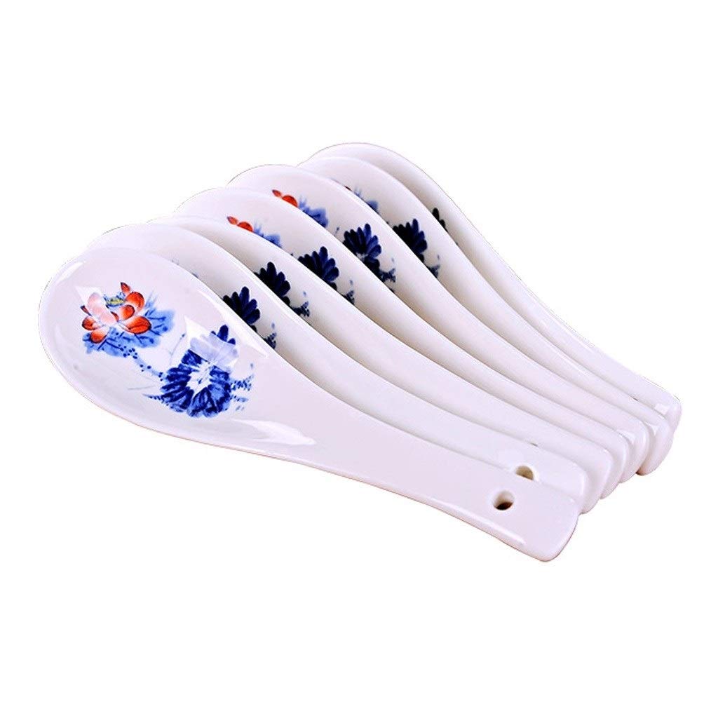 cuillère 7 Pièces cuillère en céramique avec motif Blue Design Tea Spoons, cuillères, Dessert Cuiller Cuillère asiatique, 5,3 pouces de long cuillère à soupe