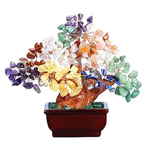 15cm Chakra Bonsai Bäumchen aus 7 bunten Heilsteinen, Feng Shui Deko | Edelstein-Baum