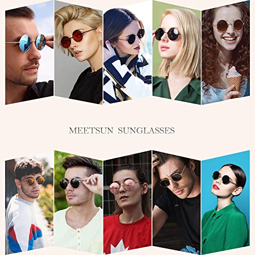 Image of MEETSUN Small Round Polarized Sunglasses for Men Women Metal Retro Hippie Circle Sun Glasses Driving Festival Cosplay UV400