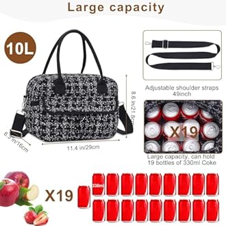RHCPFOVR Insulated Lunch Bag for Women - Large Reusable Lunch Box Adult Work Leakproof Portable Cooler Tote Bags for Picnic Office Beach with Removable Strap 10L