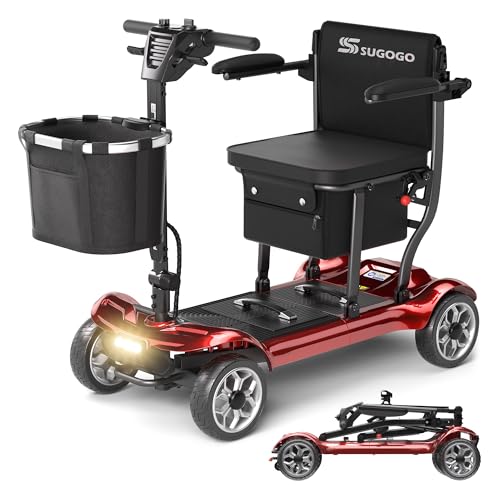 Lightweight Mobility Scooter for Adults & Seniors - Cruise & Airport Approved, 43lb Foldable Portable Motorized Scooters with Removable Lithium Battery for 12.4 Miles Travel, 300lb Capacity, Red