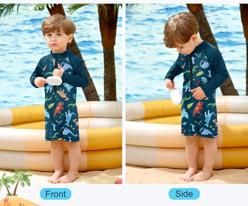 Image of BesserBay Baby Boy Swimsuit UPF 50+ Zip Front Long Sleeve Snaps Bottom One Piece Rash Guard 0-36 Months