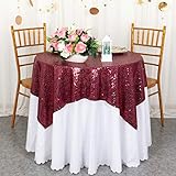ShinyBeauty Sequin Tablecloth Wine Table Linen Burgundy Table Cover 36x36 Inches Table Overlays for Wedding Party Decor Small Square Tablecloth 36x36 for Round Tables