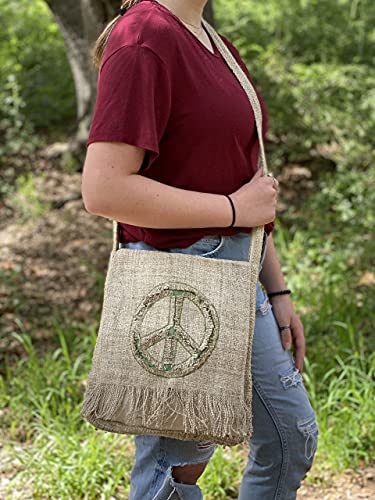 Original Collections Unisex Bohemian 100% Hemp Peace Sign Crossbody Hippie Messenger Bag #TOP7