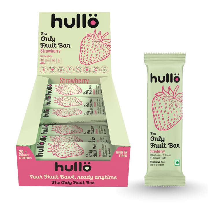 Image of Hullo The Only Fruit Bar - Strawberry (Pack of 24 x 30g) | Healthy Energy Snack Bar for Kids & Adults with No Added Sugar & No Preservatives | Made with Only Strawberry, Banana, Black Grapes & Date