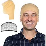 [OIIZREO] 禿頭 坊主頭 禿げ かつら ハゲ頭 ハゲ カツラ スキンヘッド ウィッグ 被り物 はげづら コスプレ ハロウィーン パーティー 変装 小道具 肌色 （スキンヘッド+ウィッグネット）