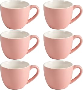 homEdge Mini Procelain Espresso Cup, 3 Ounces / 90 ml Tiny Coffee Mugs Demitasse for Espresso, Tea- Set of 6, Pink