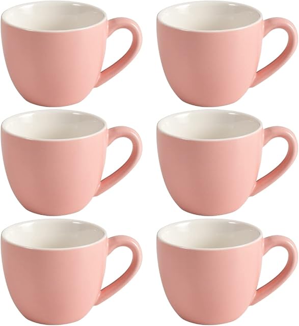 homEdge Mini Procelain Espresso Cup, 3 Ounces / 90 ml Tiny Coffee Mugs Demitasse for Espresso, Tea- Set of 6, Pink