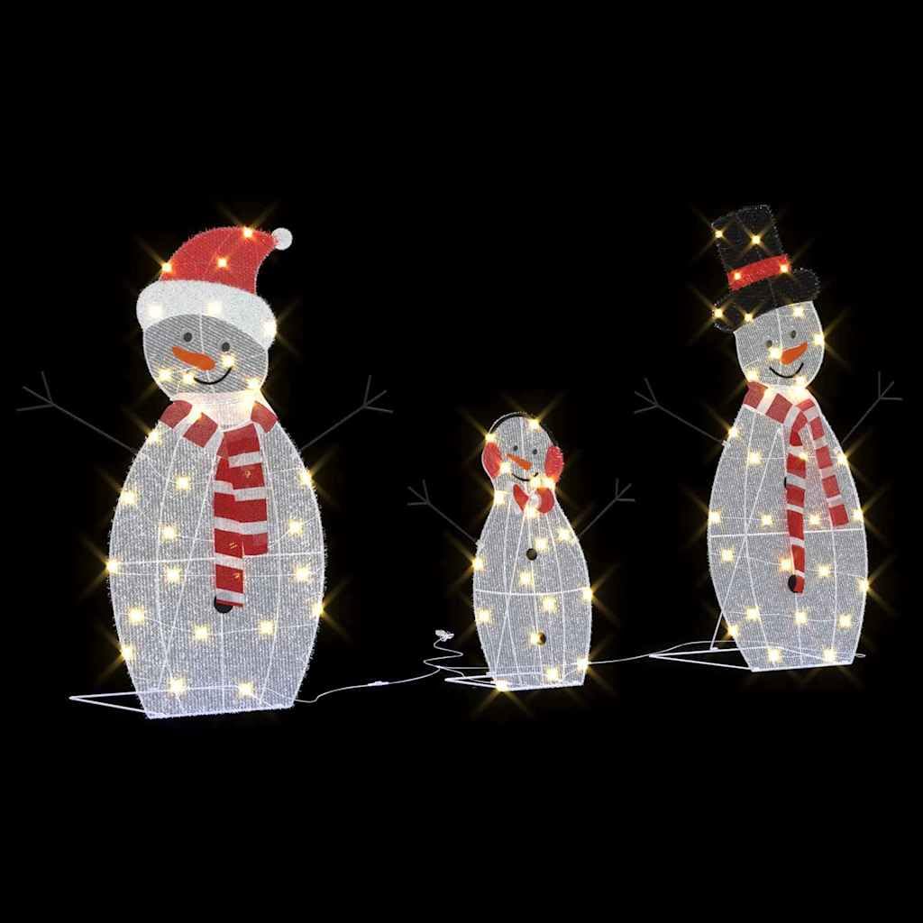 Muñeco de nieve iluminado Familia 3 piezas de poliéster con luz blanca cálida, 56 x 80 cm, alimentado por USB, guirnalda de luces LED, para decoración navideña interior y exterior