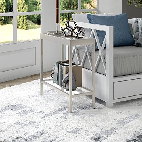Henn&Hart 24" Wide Rectangular Rectangular Side Table in Satin Nickel, Table for Living Room, Bedroom