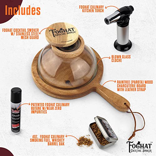 Cloche Set, Bourbon Whiskey Barrel Oak Smoking Fuel & Smoking Torch | with Butane Infuse Whiskey, Cheese, Meats, BBQ