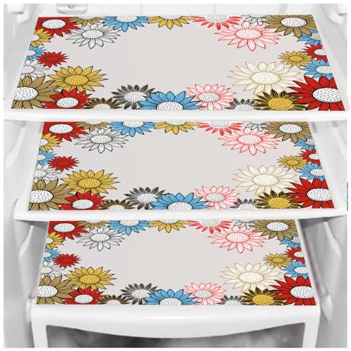Image of DakshyaIndustries Pack of 3 PVC Printed Fridge Mat /Refrigerator Mat (Multicolour)