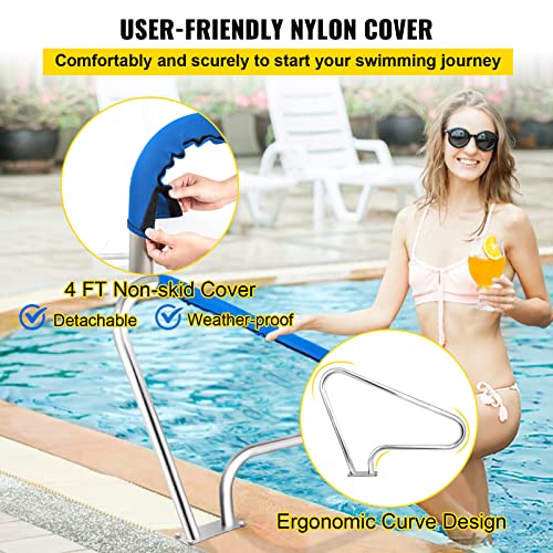 VEVOR Schwimmbad-Handlauf 121,9x91,5 cm Pool Haltegriff Ø 4,8 cm Edelstahl Einstiegshilfe Pool Kurven-Design Griffbogen mit Griffabdeckung & Zubehör Ideal für Schwimmbäder Schräglage Spa Wasserpark