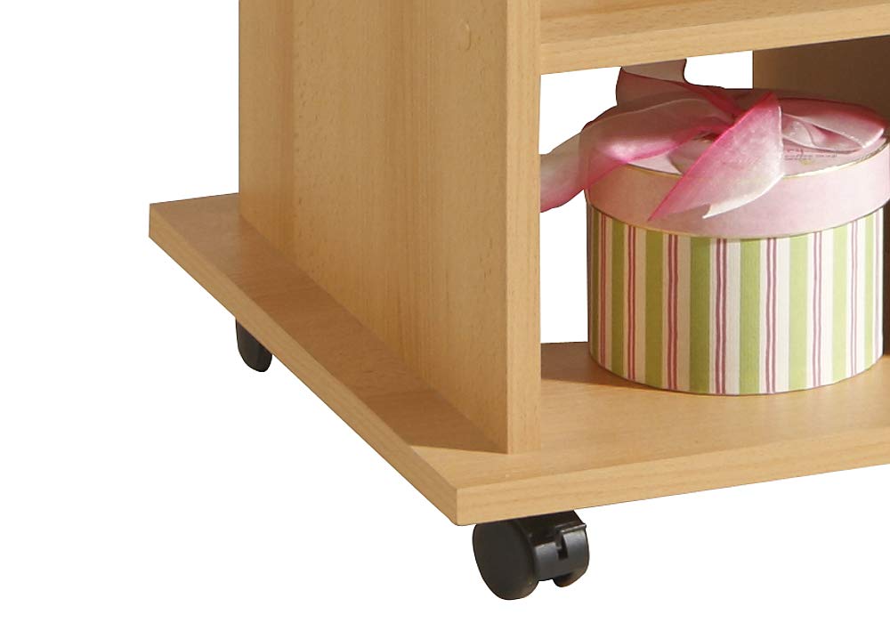 Hela Tische, Babsi - Mesa Auxiliar (Material Compuesto de Madera, Revestimiento de Melamina, Diseño de Haya, Altura Regulable 53-63 cm, Extensible 107-157 cm, con Ruedas)