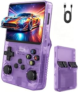 Handheld Retro Spielkonsole 3, 5 Zoll IPS HD Bildschirm, Tragbare Retro Konsole mit Dual Joystick, Klassische Videospiele, Portable Spielekonsole für Zuhause und Unterwegs (Rauchlila)