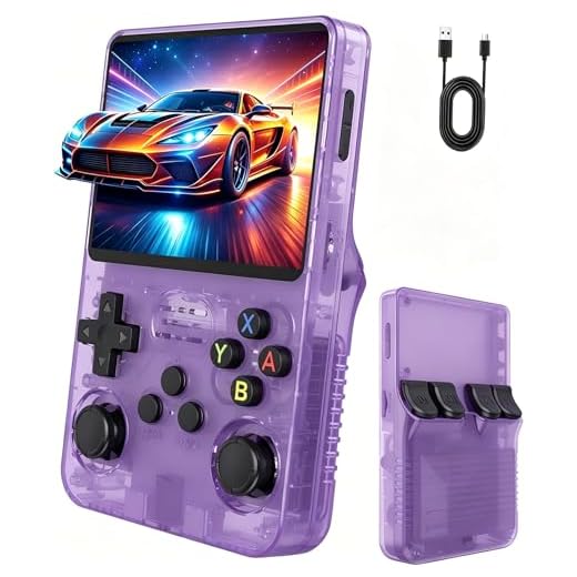 Handheld Retro Spielkonsole 3,5 Zoll IPS HD Bildschirm, Tragbare Retro Konsole mit Dual Joystick, Klassische Videospiele, Portable Spielekonsole für Zuhause und Unterwegs (Rauchlila)