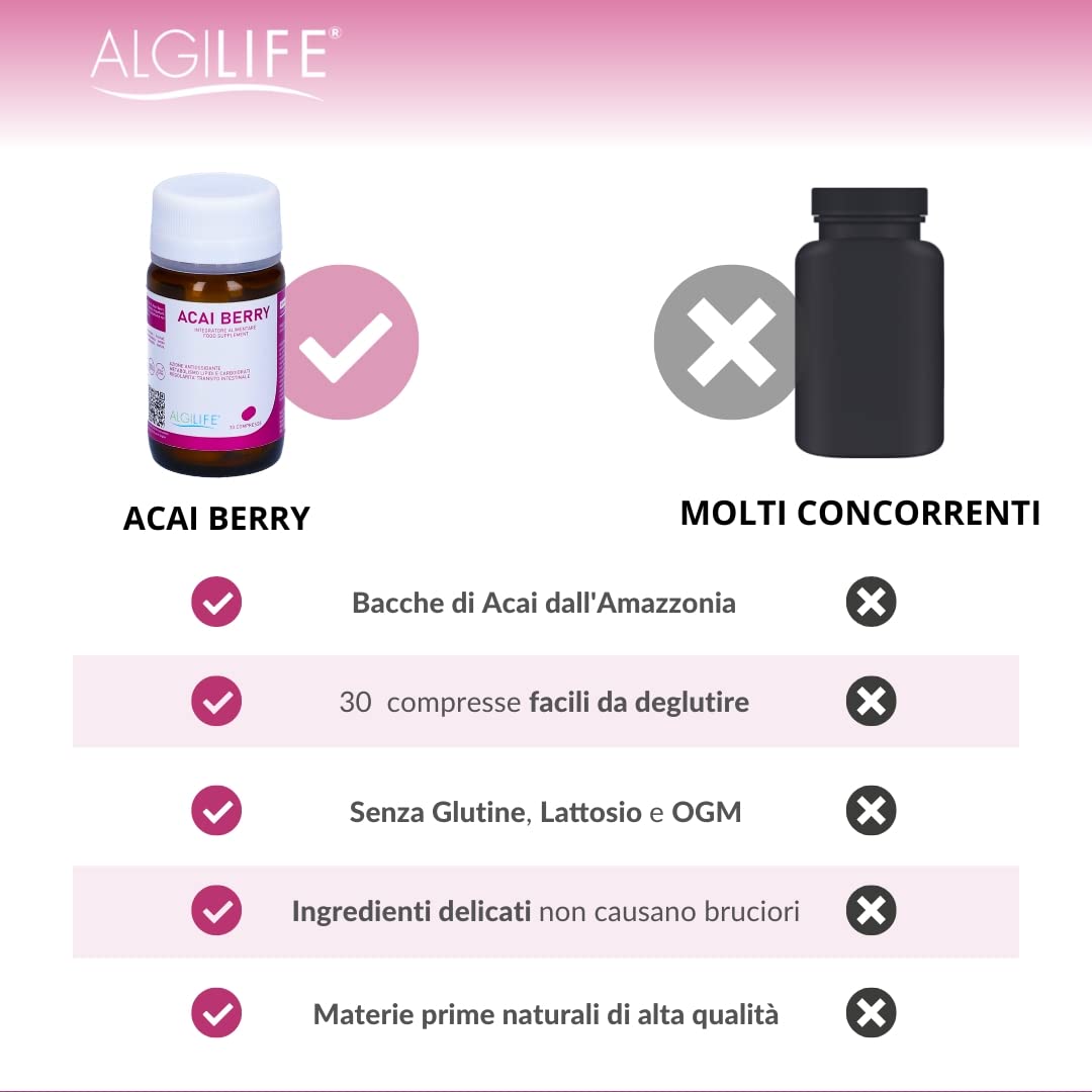 ALGILIFE ACAI BERRY Compresse Vegane di Estratto Naturale di Bacche Acai (30 compresse, scorta 1 mese) Antiossidanti Integratori Alto Dosaggio, Acai capsule da polvere di Bacche di Acai dall'Amazzonia