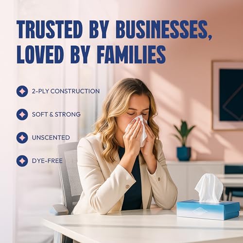 Image of Bulk Tissues, 30 Flat Boxes, 100 Sheets /Box, 3000 Facial Tissues Total, 2-Ply, Soft, White, for Office, Business & Home, Commercial Flat Box Tissues, Hypoallergenic, Unscented, Packaging May Vary