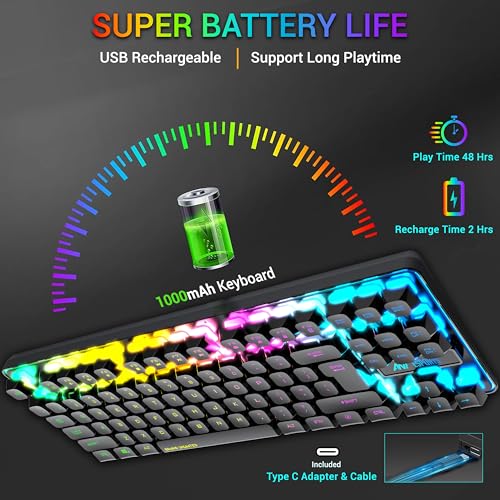 Image of Ant Esports MK720 Pro V2 Wireless TKL RGB Gaming Membrane Keyboard, Backlit Wireless - Long Lasting Rechargeable Battery - Quite Water-Resistant Ergonomics Keyboard - PC PS5 PS4 Xbox One Mac - Black