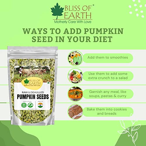 Image of Bliss of Earth Pumpkin Seeds - Dehulled Naturally Organic Superfood for Eating - Rich in Protein & Fiber, Healthy Snack for Salads, Baking & Smoothies - Pumpkin Seed 600gm
