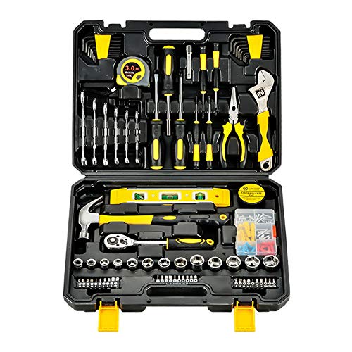 108 Pieces Multi Car Repair Combo Kits, General Home DIY Hardware Tool Box Hand Tools Set with Portable Storage Toolbox Includes Hammer/Screwdrivers/Pliers/Hex Key, Carbon Steel Corrosion Resistance