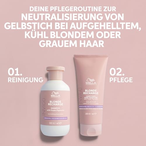 Wella Professionals Invigo Blonde Recharge Shampoo – Silbershampoo für blondiertes Haar – entfernt Gelbstich und belebt Blondtöne – mit Vitamin E – 500 ml