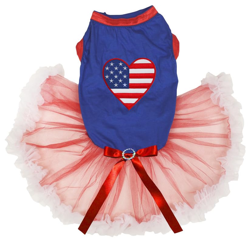 Petitebella USA Heart Puppy Dog Dress (Blue/Red White, X-Large)