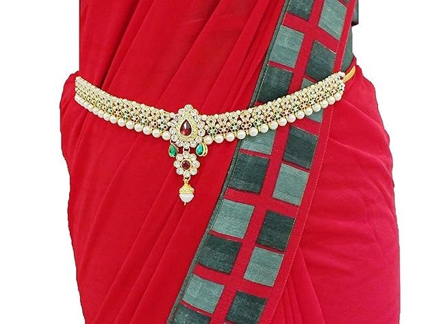 Handicraft Kottage Diamond And Pearl Inspired Waist Chain Traditional Belly Chain, Kamarband For Weddings Ethnic Waist Belt & Kardhani For Women, Girls 1