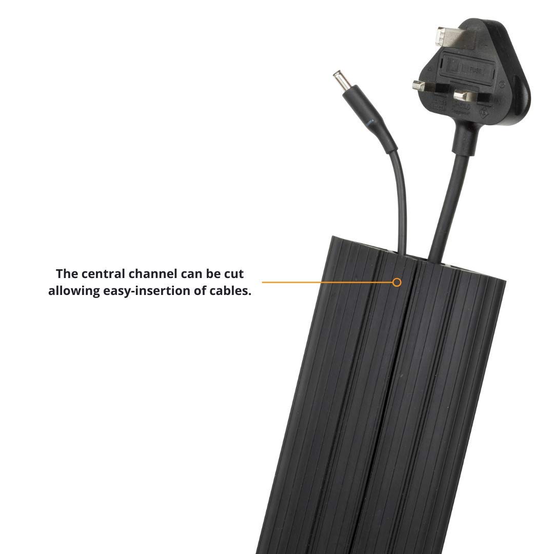 GTSE Floor Cable Cover/Cable Protector, Protects Cables and Prevents Tripping Hazards, Heavy Duty, Black and Yellow, 2m Length, Perfect for Offices, Schools, Factories and Outdoor Use