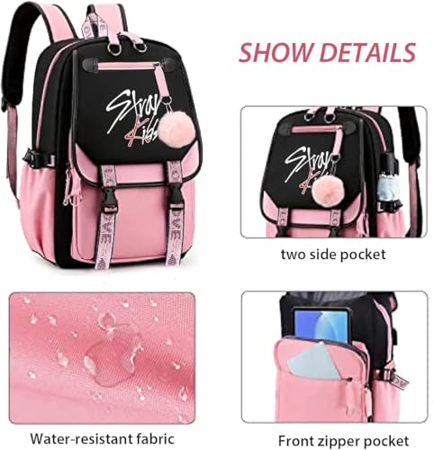 SKZ Backpack Merch, SKZ Book Bag Casual Backpack (Pink1)2