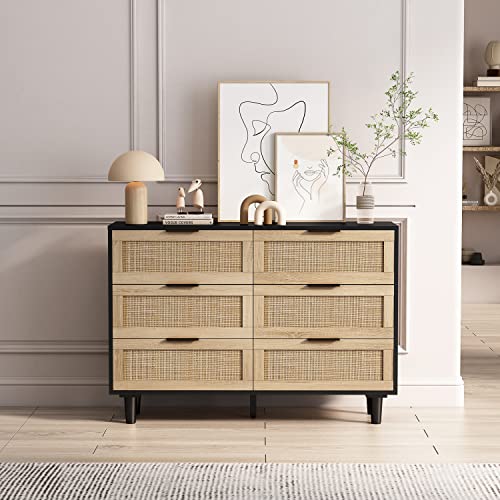 6-Drawers Rattan Storage Cabinet Rattan Drawer,for Bedroom,Living Room...