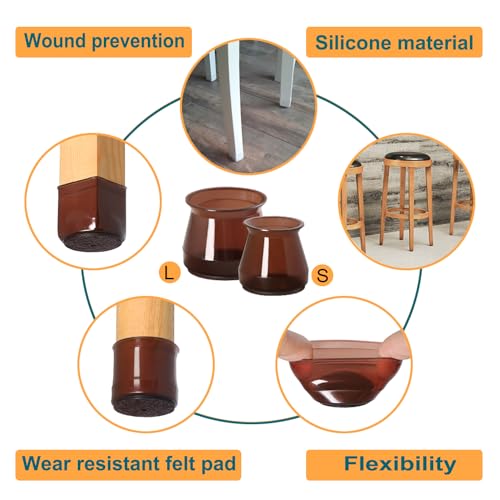 Image of 32 Pcs Silicone Chair Leg Floor Protectors for Hardwood Floors, Brown Felt Bottom Chair Leg Covers, Free Moving Table Leg Covers, Stool Leg Protectors Caps(Large fit : 1.3'' - 2'')