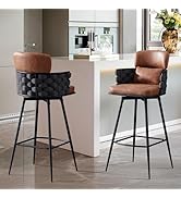 Bar Stools Set of 2, 26inch Counter Height Bar Stools, Swivel Hand-Woven Barstool, Mid-Century Up...