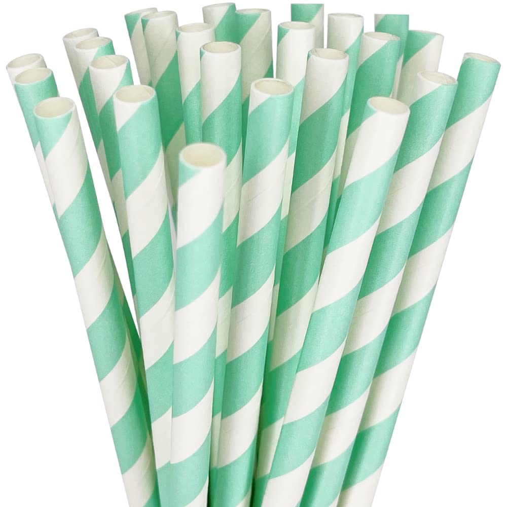 Just Artifacts Premium Disposable Drinking Striped Paper Straws (25pcs, Seafoam)