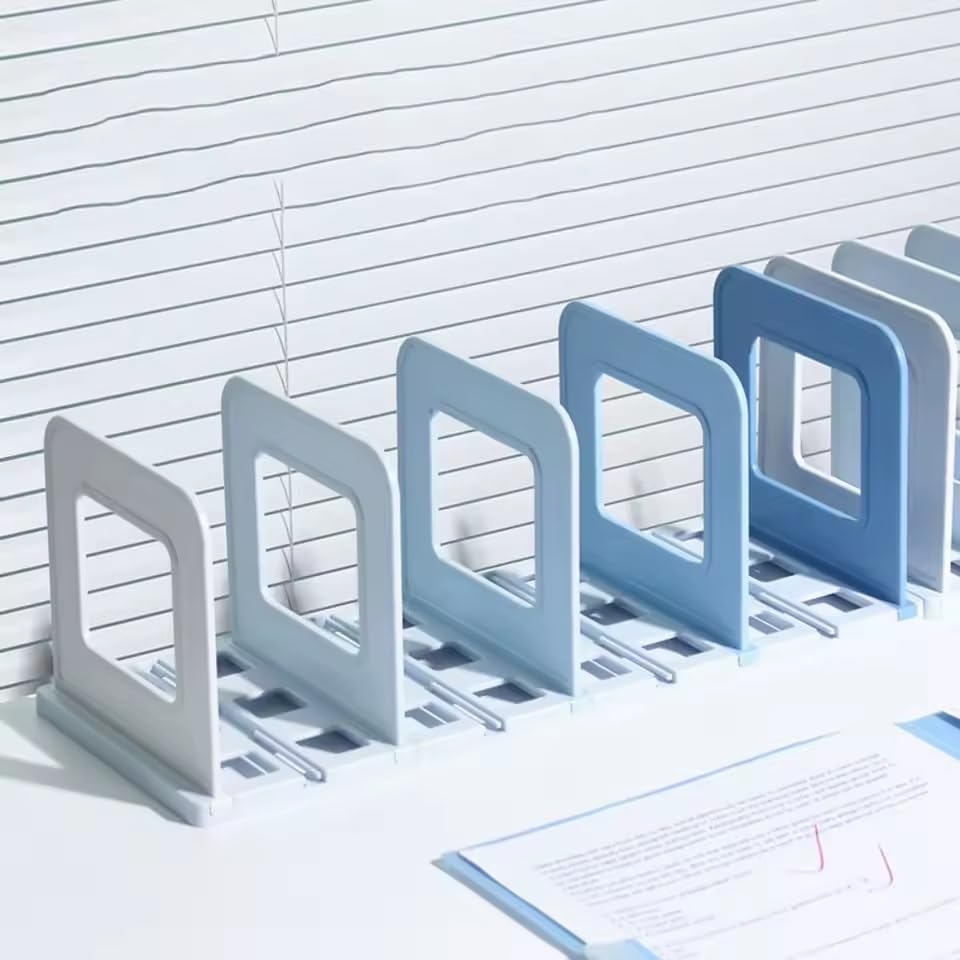 Image of ZURATO Foldable File Organizer Rack | Sorter Office Desk Accessories | Durable & Sturdy | Easy Assembly | Book Holder Magazine Stand | for Office, Home (Gradient Blue, 4 Compartment)