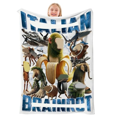 PyrrlicToy Mantas de Franela Acogedora Infantil, Italian Brain Dibujos Animados Manta, Mantas Pelo para Sofa Y Cama Material Suave de Punto de Cartoon Manta 100x120cm