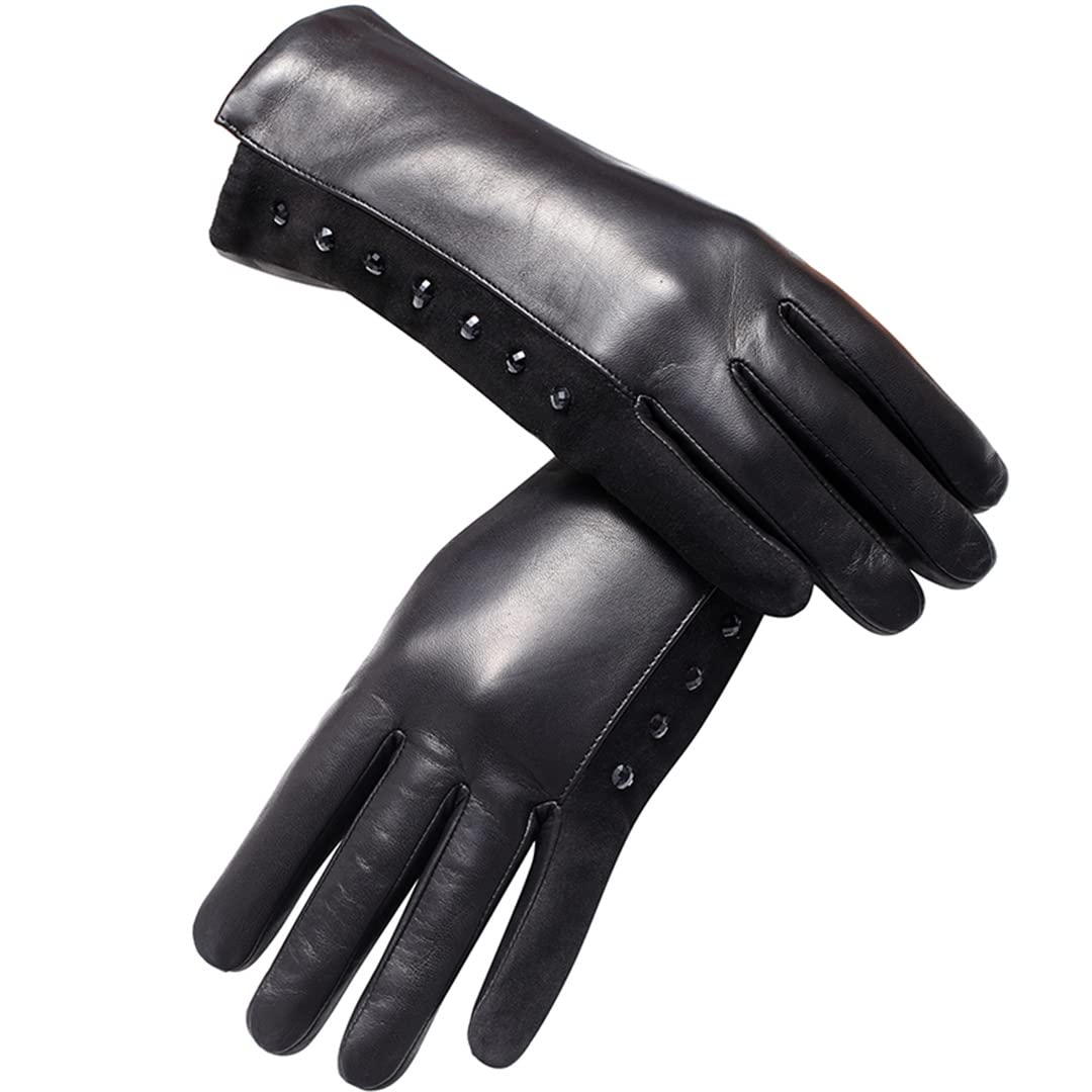 Guanti in pelle moda donna Guanti moto invernali antivento caldi vintage con bottoni