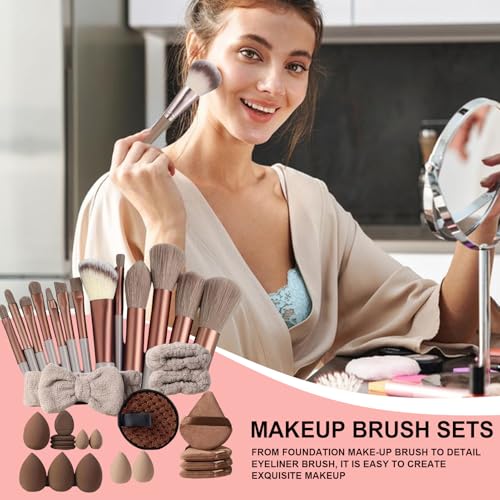 Juego de 33 brochas de maquillaje, kit de herramientas de maquillaje, kit de brochas cosméticas, con cerdas suaves y suaves, diseño portátil y fácil de viajar, para mujeres - imagen 9