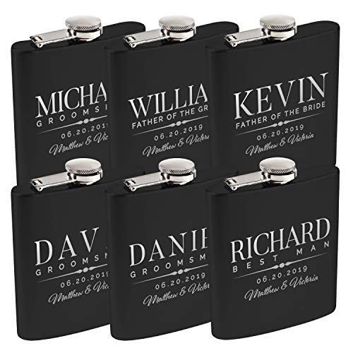 Personalized Flask For Wedding Groomsmen Gift, Customized Flask Set FREE Personalization - Laser Engraved - Design -5 (Black, 6)